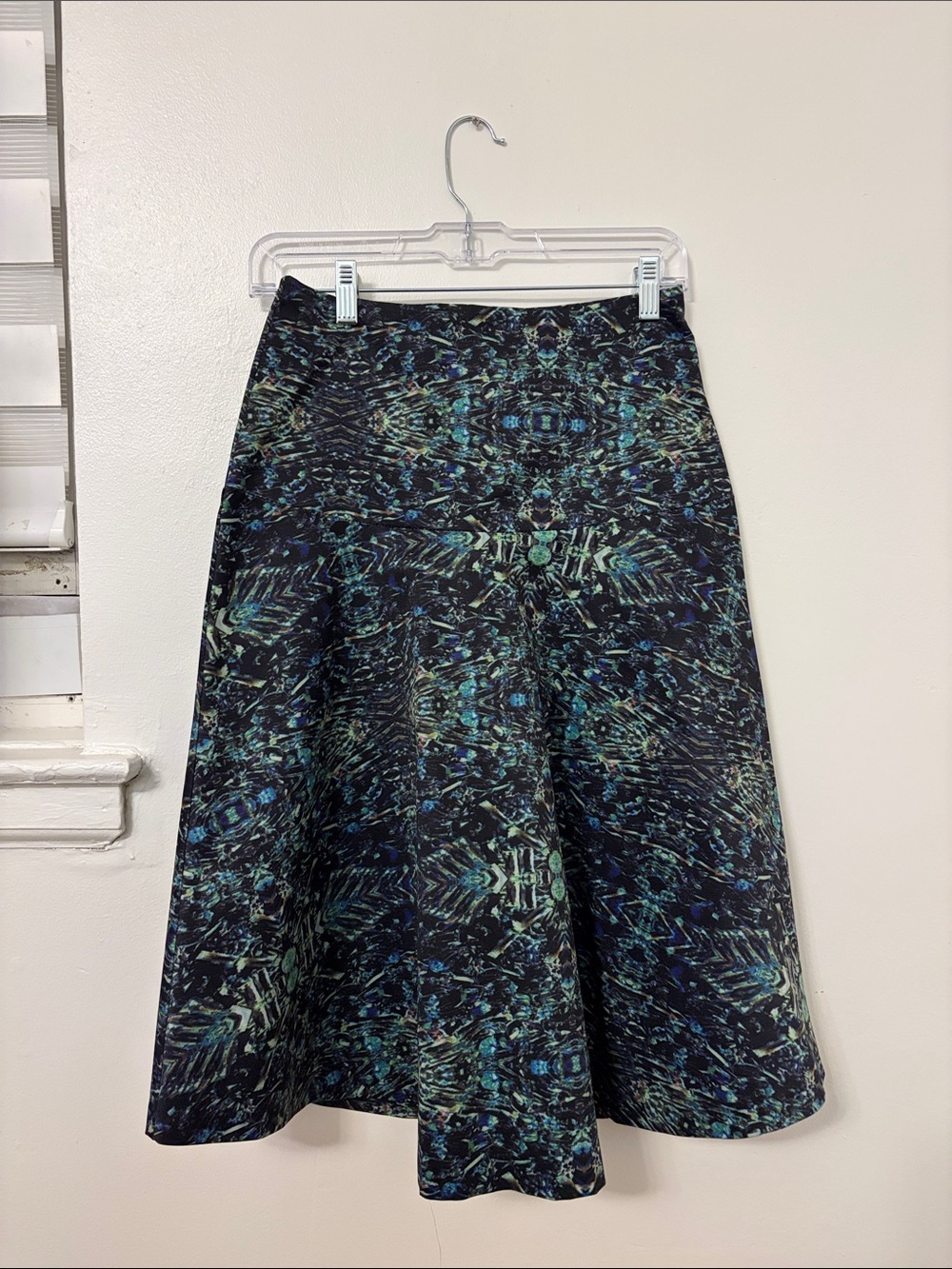 Printed A-Line Midi Skirt in Teal & Black